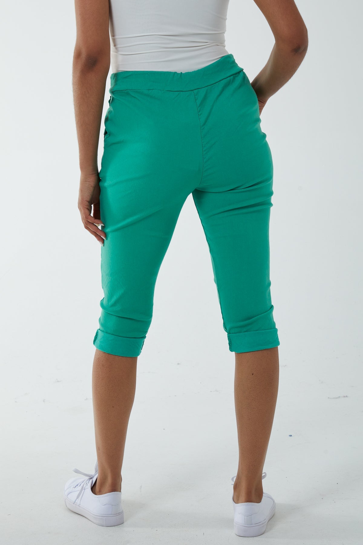 Lime Glitter Drawstring Pocket Capri Trousers For Women ONE SIZE - Dropwear