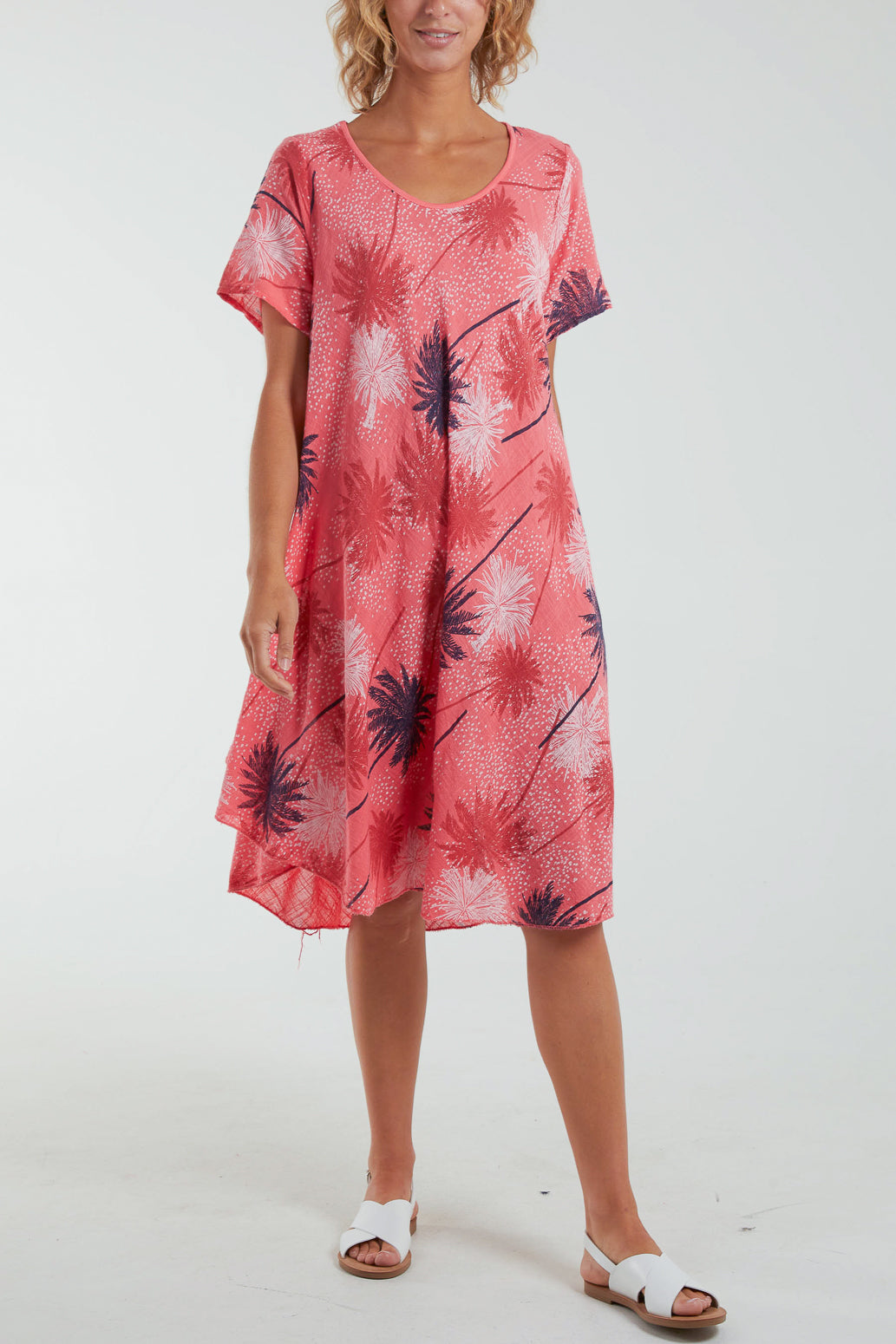 Mocha Palm Tree Short Sleeve Midi Dress For Women ONE SIZE - Dropwear