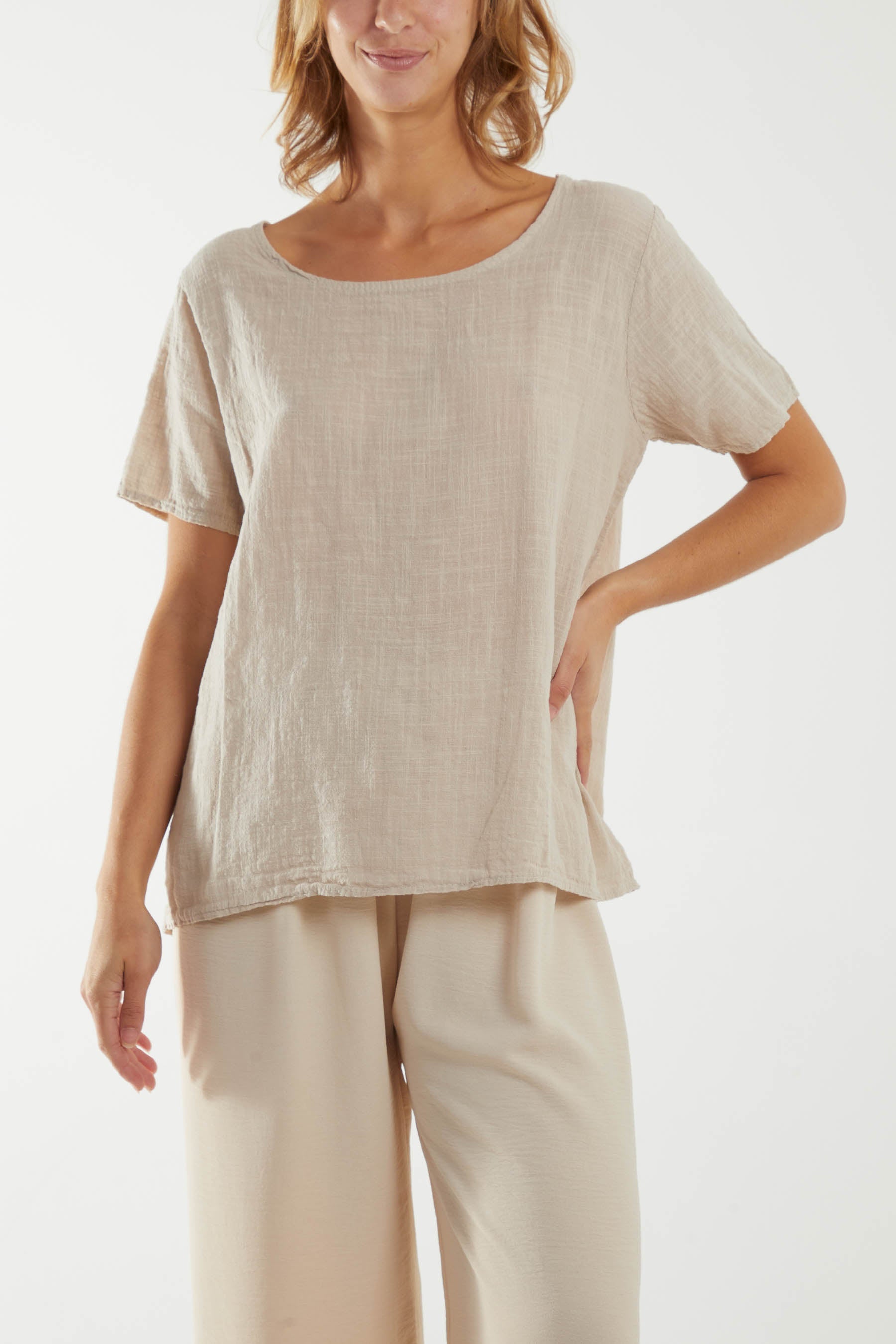Round Neck Button Back Top For Women  - Dropwear
