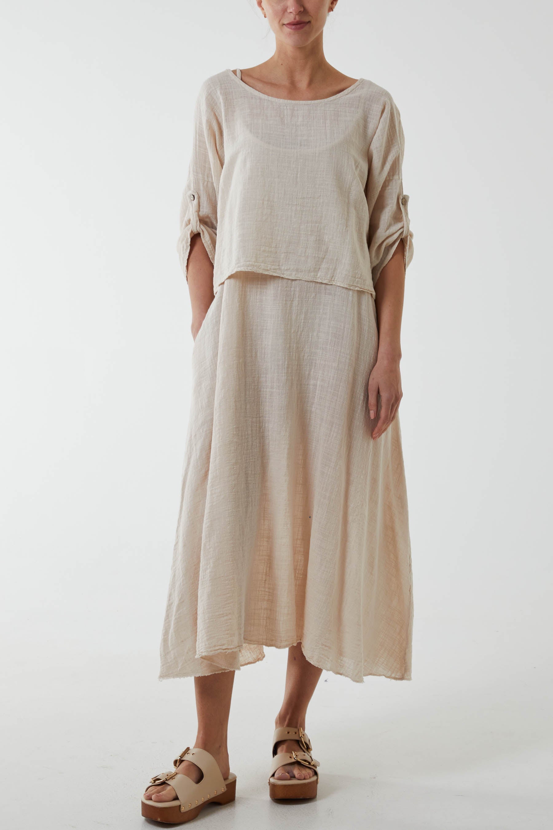 Cami Dress with Crop T Shirt Overlay For Women  - Dropwear