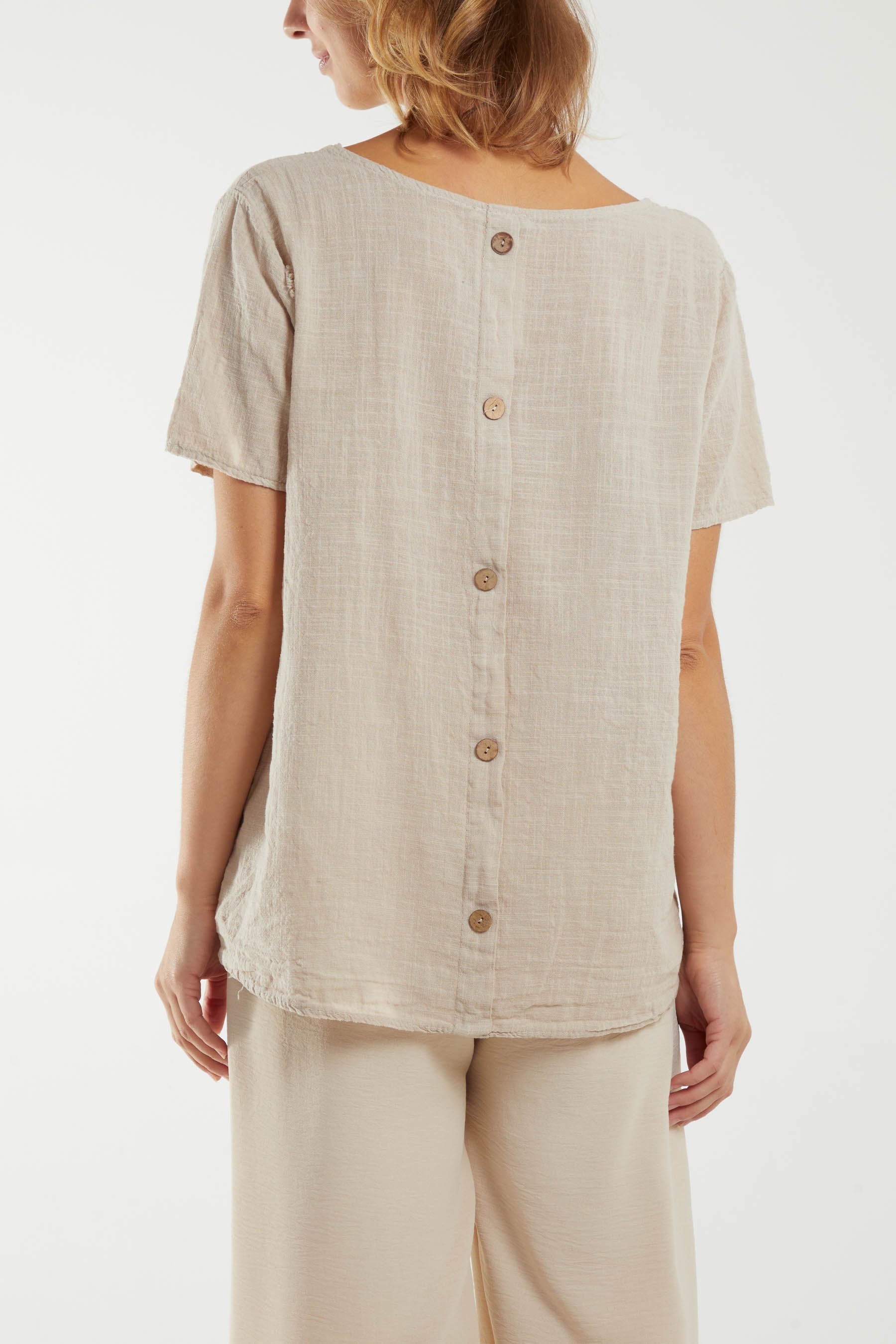 Round Neck Button Back Top For Women  - Dropwear