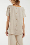 Round Neck Button Back Top For Women  - Dropwear
