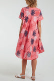 Coral Palm Tree Short Sleeve Midi Dress For Women ONE SIZE - Dropwear