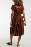 Bardot Shirred Bodice Tiered Dress For Women  - Dropwear