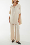 Draped Neck Drawstring Waist Trouser Set For Women  - Dropwear