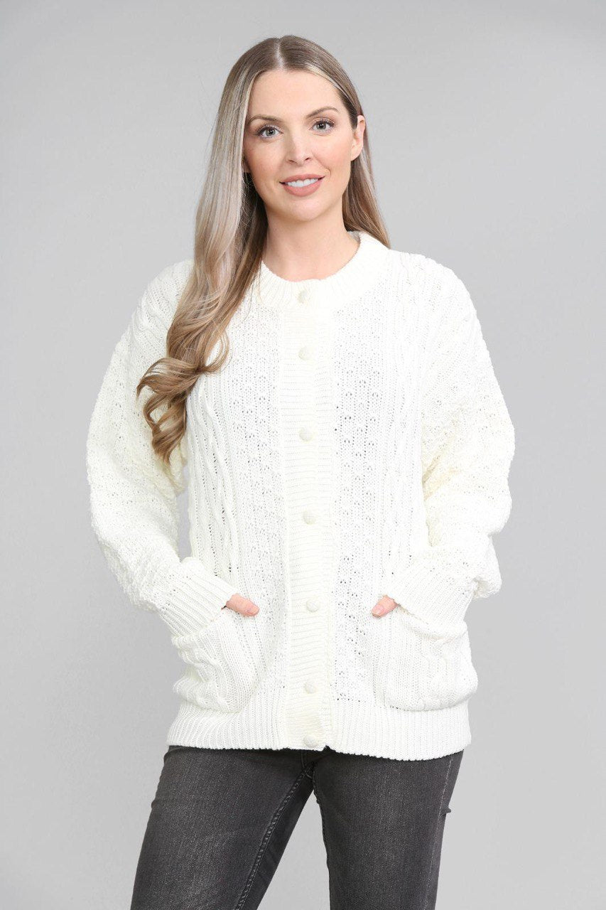 Navy Blue Chunky Cable Knit Long Sleeve Cardigan For Women 12-14 - Dropwear