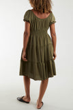 Bardot Shirred Bodice Tiered Dress For Women  - Dropwear