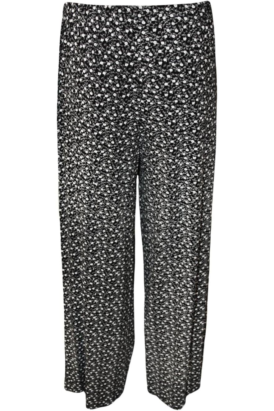 Black White Plus Size Floral Print Trousers Pants For Women 16-18 - Dropwear