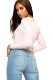 V Neck Long Sleeve Crop Top For Women  - Dropwear