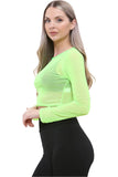 Neon Yellow Sheer Mesh Long Sleeve Crop Top For Women 12-14 - Dropwear