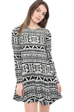 Big Aztec Plus Size Big Aztec Print Long Sleeve Swing Dress Top For Women 16-18 - Dropwear