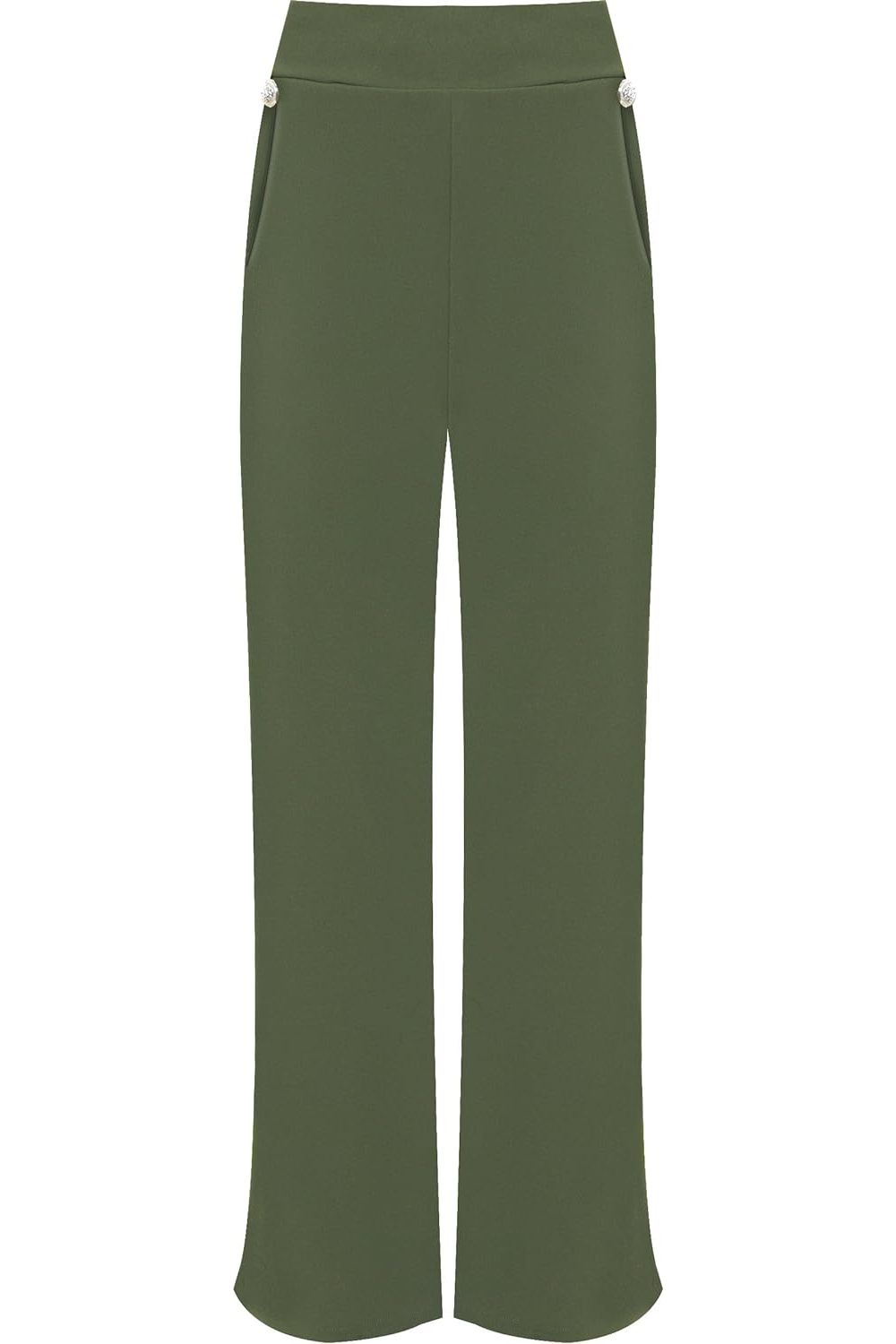 Wine Plus Button Embellished Pocket Palazzo Trousers For Women 18 - Dropwear