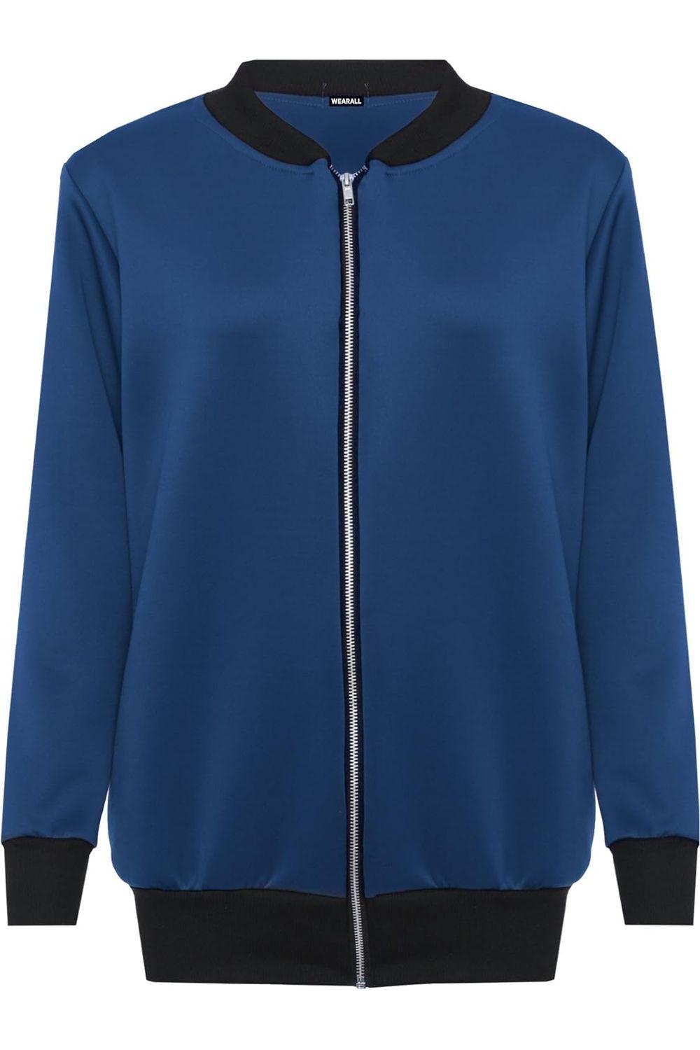 Royal Blue Plain Bomber Jacket Sleeve Top For Women 16 - Dropwear