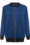 Royal Blue Plain Bomber Jacket Sleeve Top For Women 16 - Dropwear