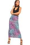 Pink Animal Plus Size High Waist Stretch Long Maxi Skirt For Women 16-18 - Dropwear