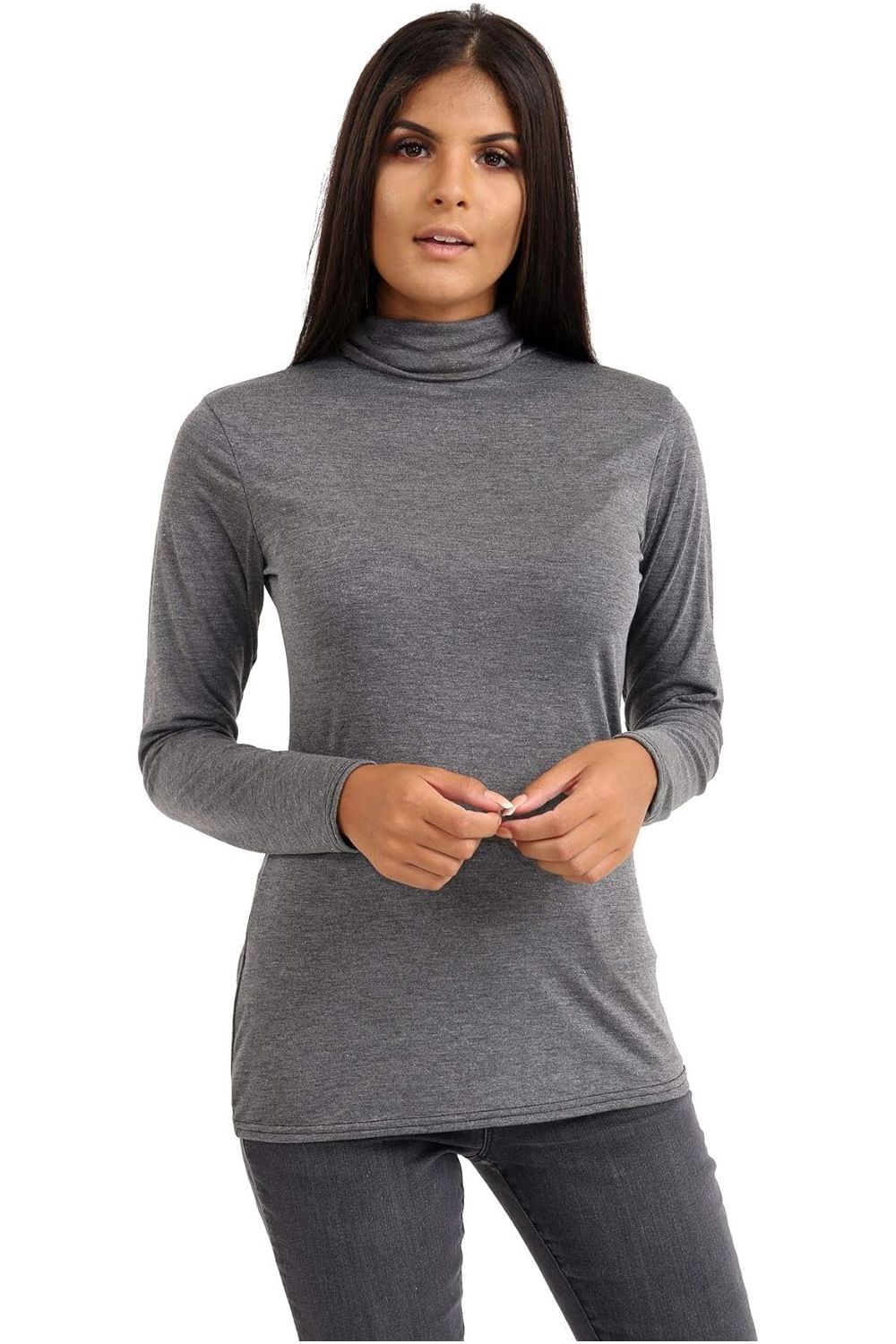 Charcoal Plus Size Turtle Neck Long Sleeve Top For Women 20-22 - Dropwear
