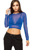 Sheer Mesh Long Sleeve Crop Top For Women  - Dropwear
