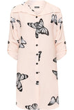 Butterfly Print Side Slit Curved Hem Top For Women  - Dropwear