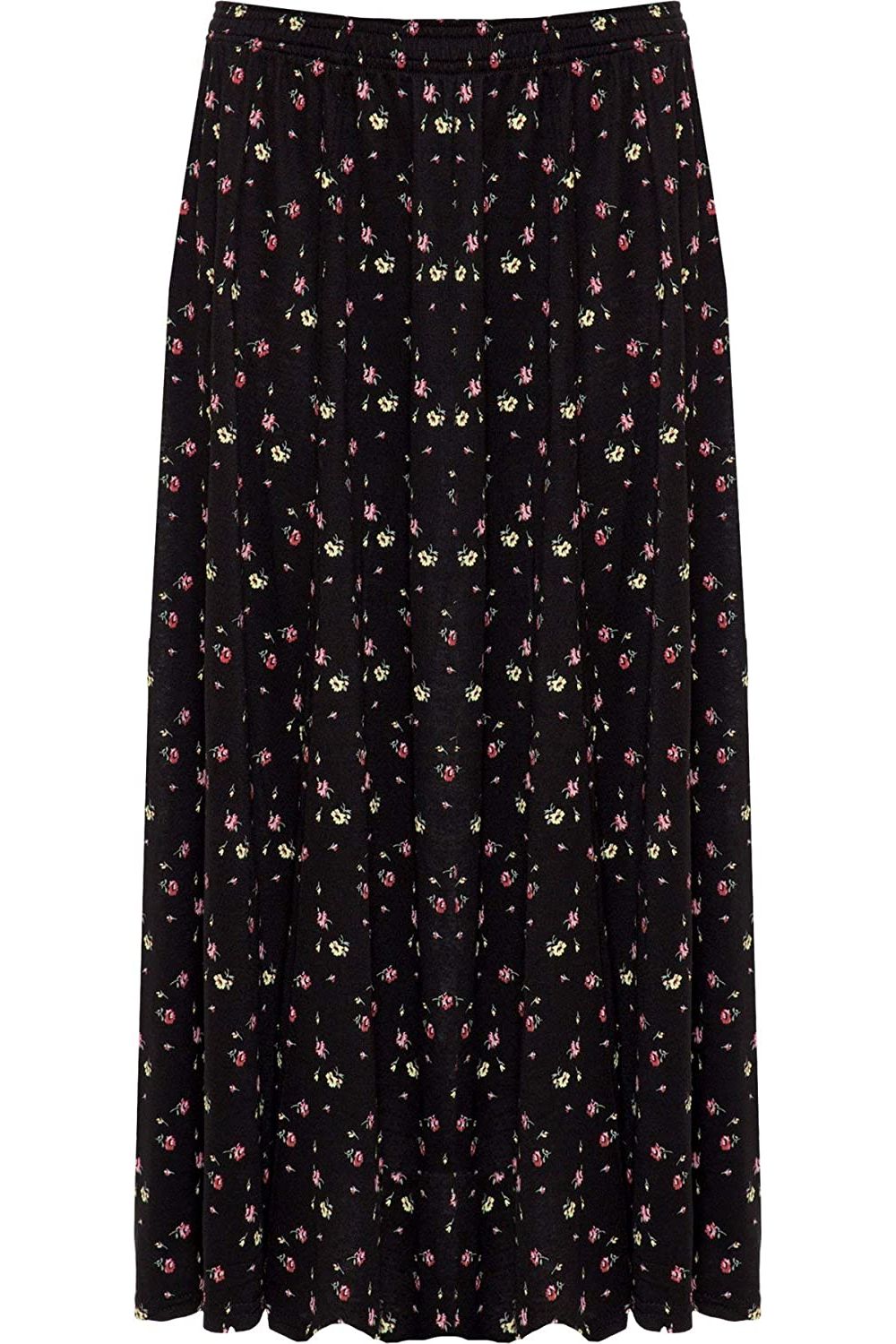Plus Size Yellow Floral Print Midi Skirt For Women  - Dropwear