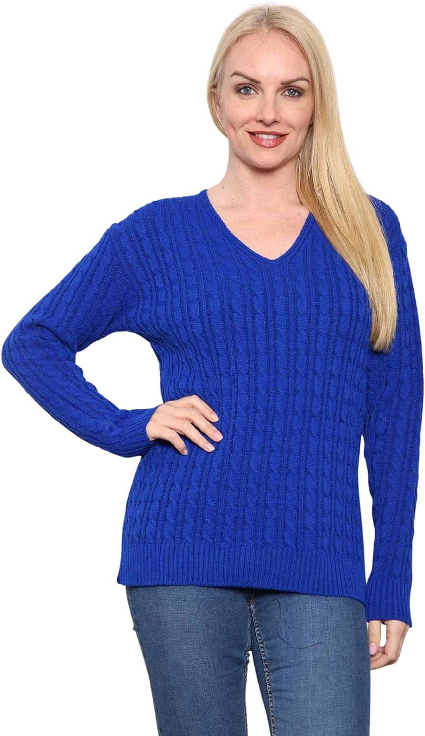 Yellow Cable Knitted V-Neck Sweater Top For Women 8-10 - Dropwear
