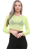 Sheer Mesh Long Sleeve Crop Top For Women  - Dropwear