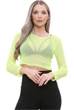 Royal Blue Sheer Mesh Long Sleeve Crop Top For Women 12-14 - Dropwear