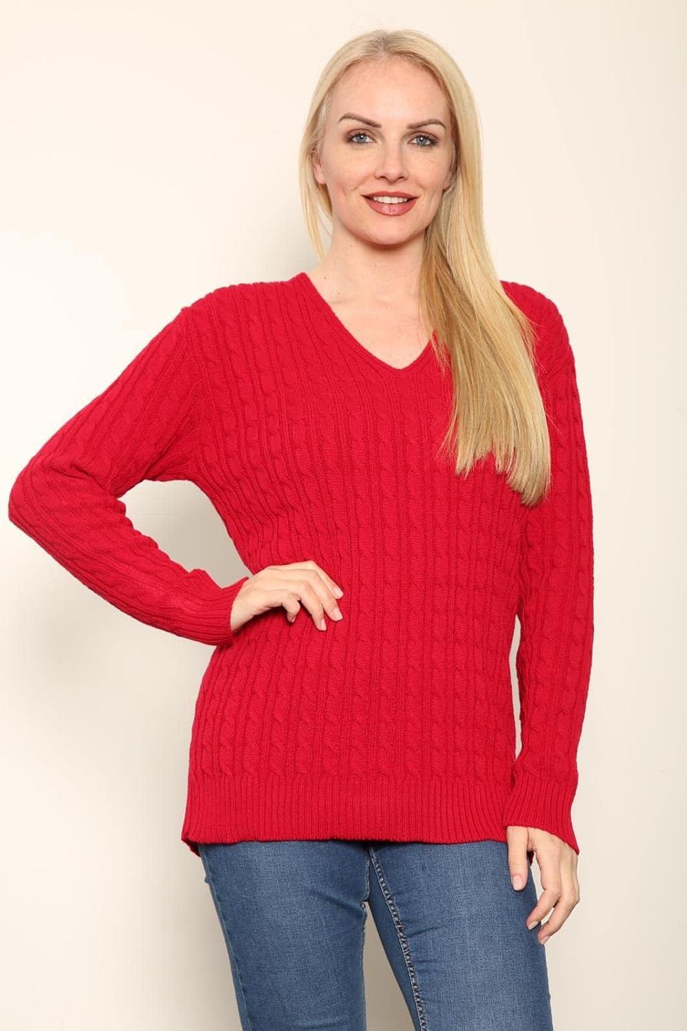 Red Plus Size Cable Knitted Sweater Top For Women 16-18 - Dropwear