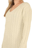 Cable Knitted V-Neck Sweater Top For Women  - Dropwear