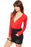 White Wrap Over V Neck Plunge Long Sleeve Bodysuit For Women 12-14 - Dropwear