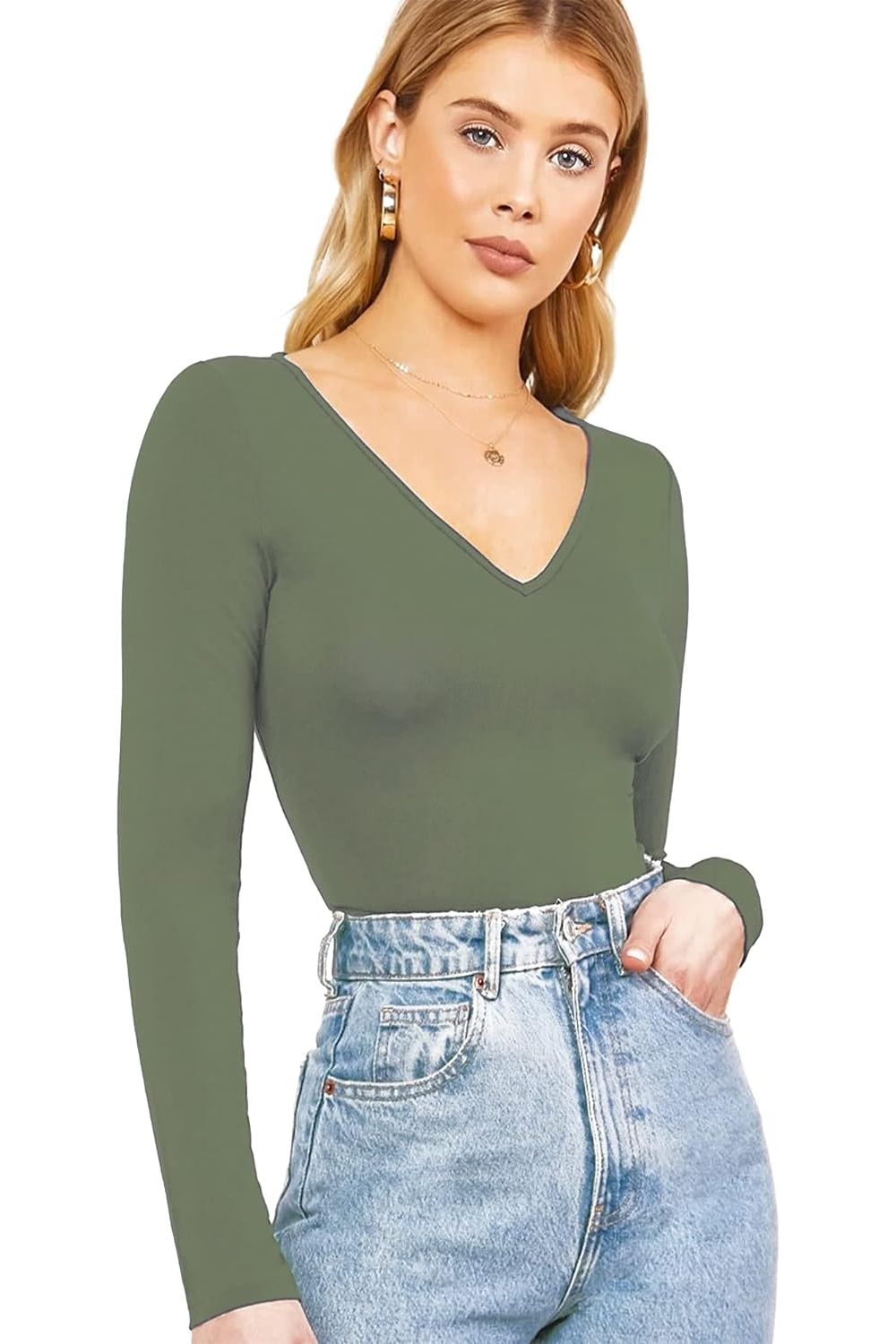 Grey Plus Size Long Sleeve V Neck Top For Women 20-22 - Dropwear