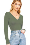 Grey Plus Size Long Sleeve V Neck Top For Women 20-22 - Dropwear