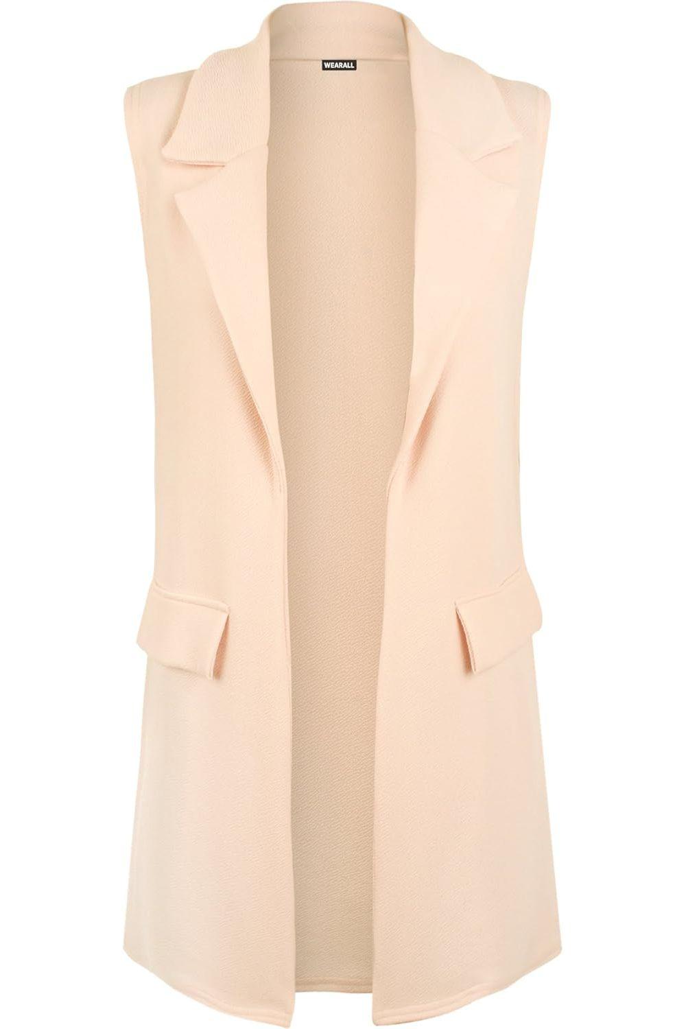 Cream Plus Size Crepe Open Long Waistcoat Pocket Top For Women 22-24 - Dropwear