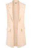 Cream Plus Size Crepe Open Long Waistcoat Pocket Top For Women 22-24 - Dropwear