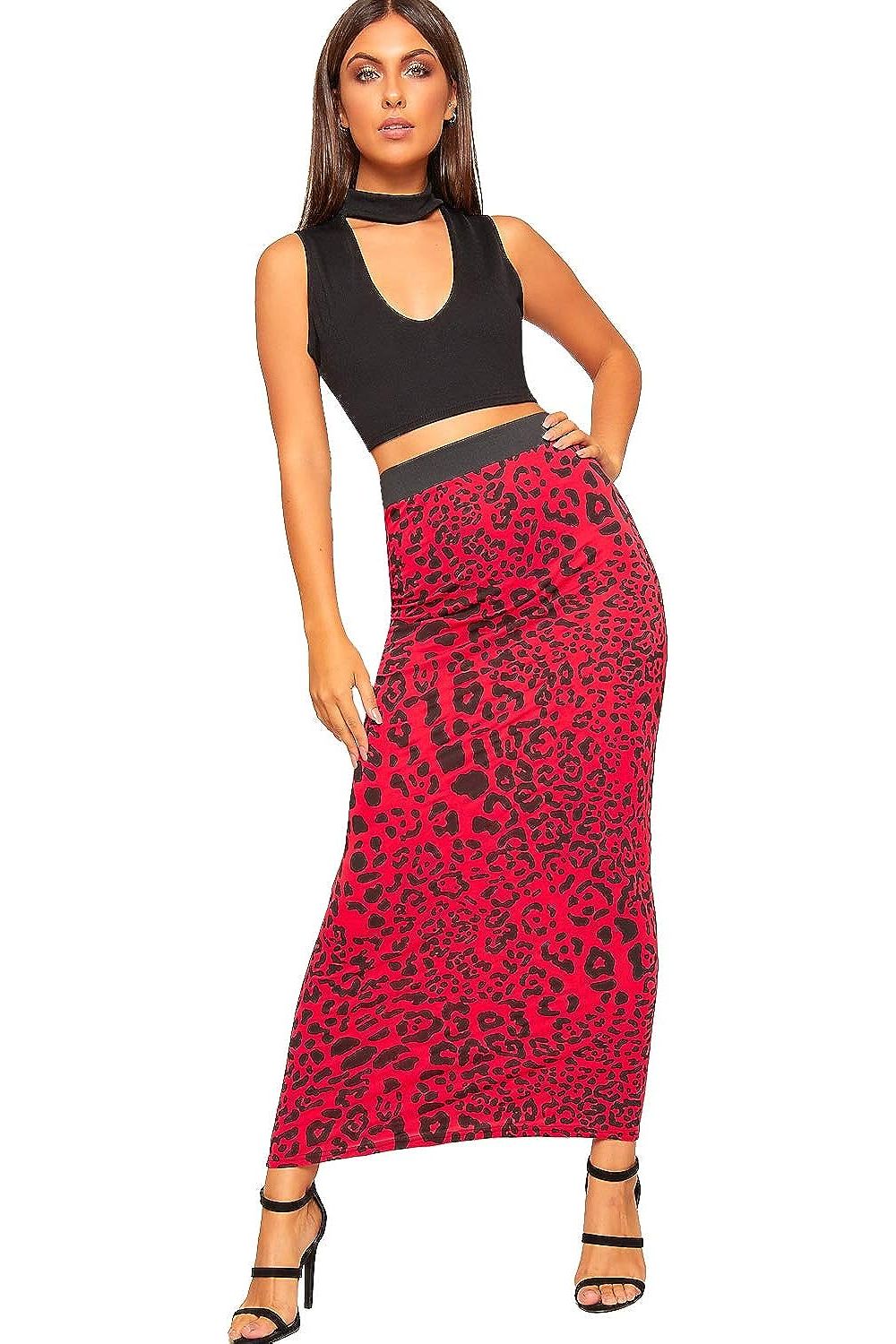 Horizontal Stripe Plus Size High Waist Stretch Long Maxi Skirt For Women 16-18 - Dropwear