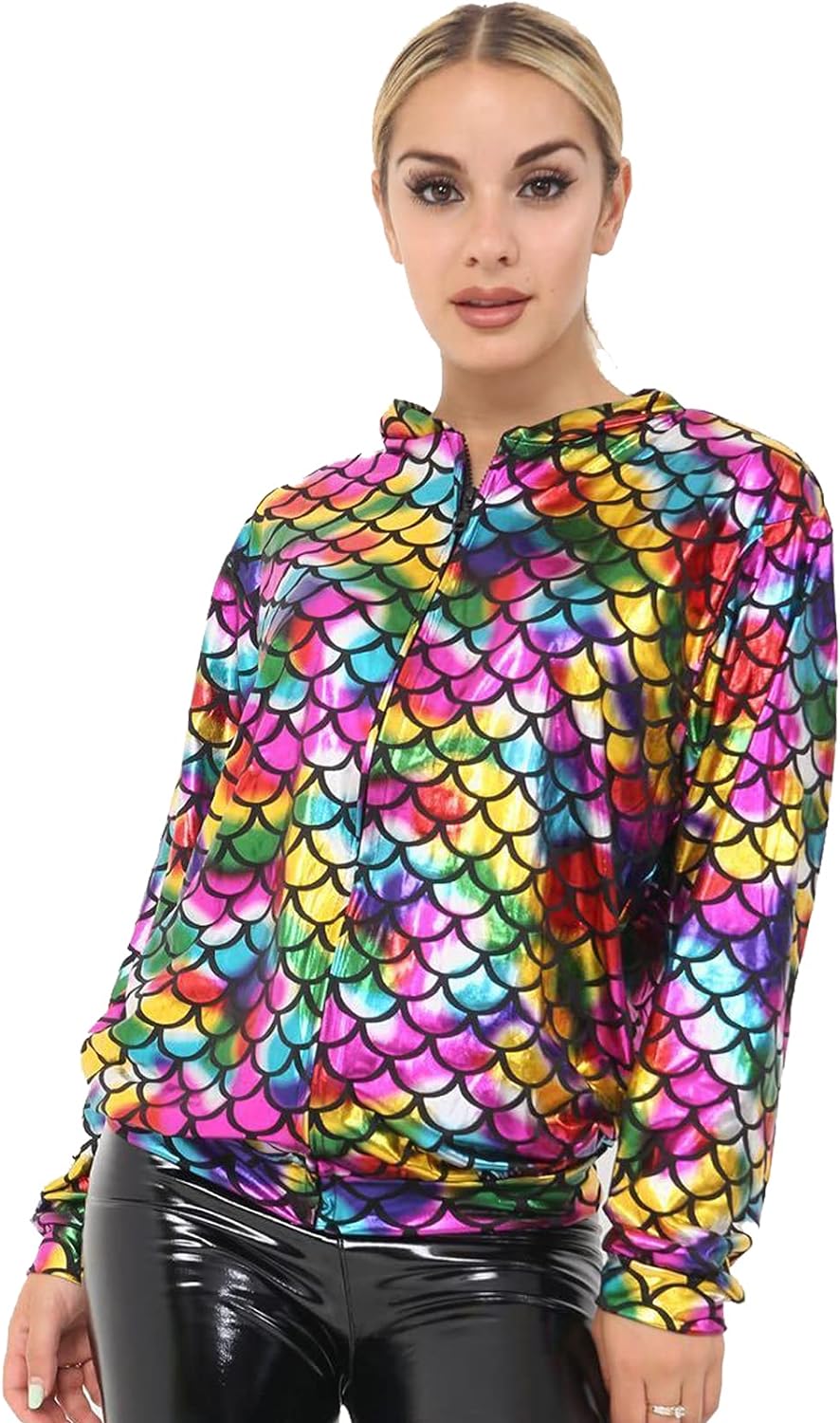 Rainbow Glitter Mermaid Sequin Bomber Jacket For Women 12-14 - Dropwear