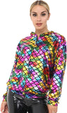 Rainbow Glitter Mermaid Sequin Bomber Jacket For Women 12-14 - Dropwear