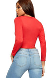 V Neck Long Sleeve Crop Top For Women  - Dropwear