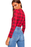 Red Tartan Plus Size Long Sleeve Bodysuit Turtle Neck Red Tartan For Women 24-26 - Dropwear