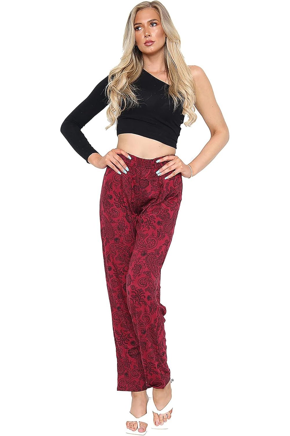 Paisley Wine Paisley Print Full Length Trouser For Women 14 - Dropwear