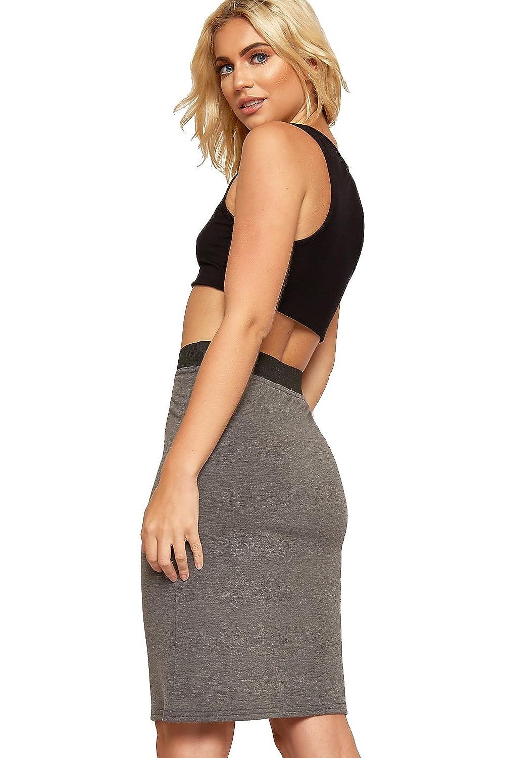 Cream Plus Size Plain Stretch Pencil Midi Skirt For Women 16-18 - Dropwear