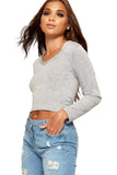 Red V Neck Long Sleeve Crop Top For Women 8-10 - Dropwear