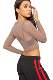 Neon Orange Sheer Mesh Long Sleeve Crop Top For Women 8-10 - Dropwear