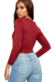 V Neck Long Sleeve Crop Top For Women  - Dropwear