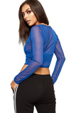 Sheer Mesh Long Sleeve Crop Top For Women  - Dropwear