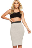 Dark Grey Plus Size Plain Stretch Pencil Midi Skirt For Women 20-22 - Dropwear