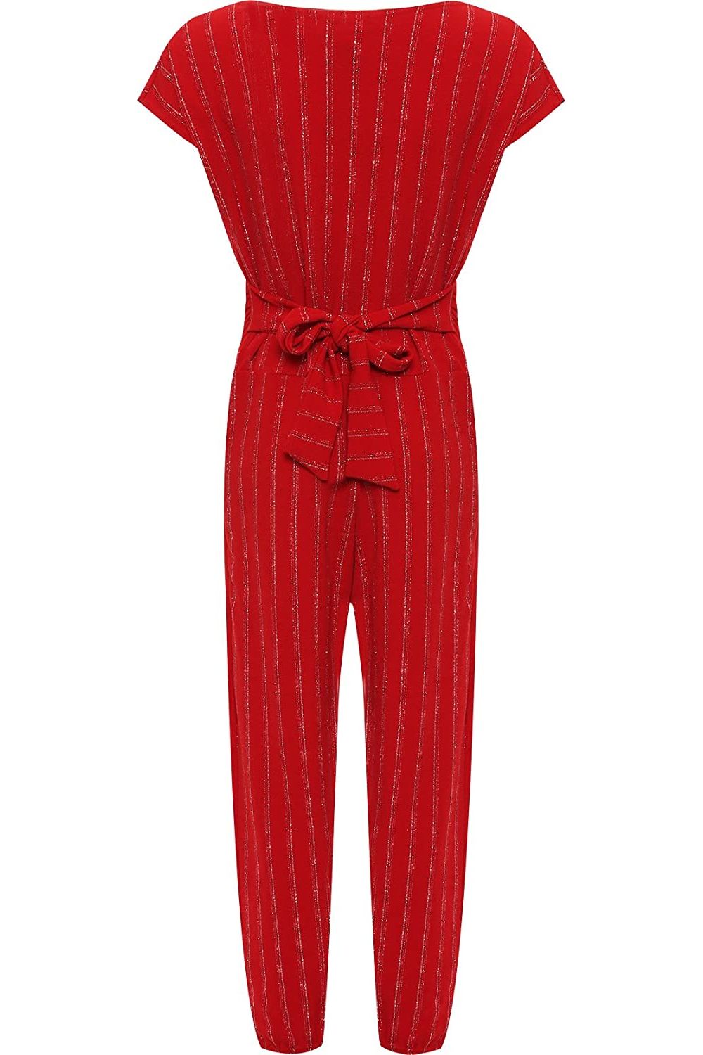 Red Plus Size Sleeveless Lurex Stripe Jumpsuit For Women 16 - Dropwear