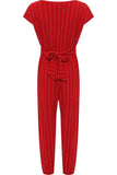 Red Plus Size Sleeveless Lurex Stripe Jumpsuit For Women 16 - Dropwear