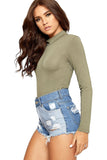 Khaki Plus Size Long Sleeve Turtleneck Bodysuit For Women 16-18 - Dropwear