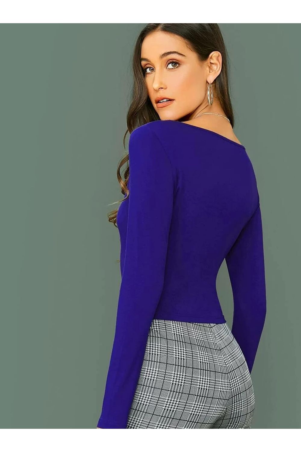 Purple Plus Size Long Sleeve V Neck Top For Women 20-22 - Dropwear