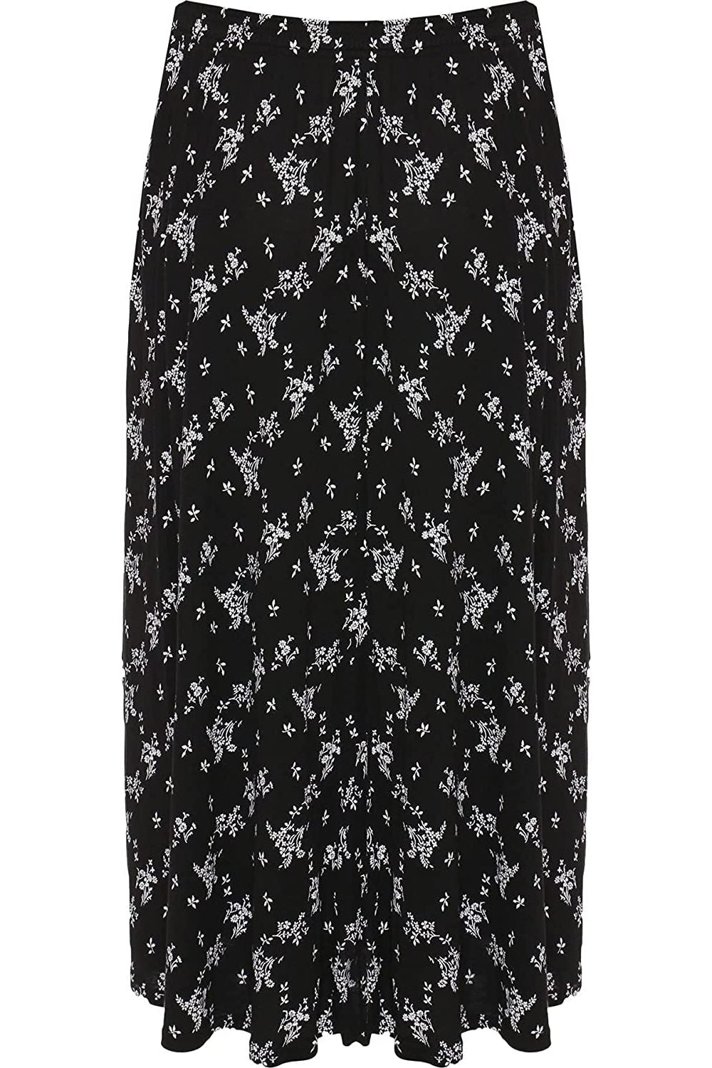 Black White Floral Leafy Print Midi Skirt For Women 12-14 - Dropwear